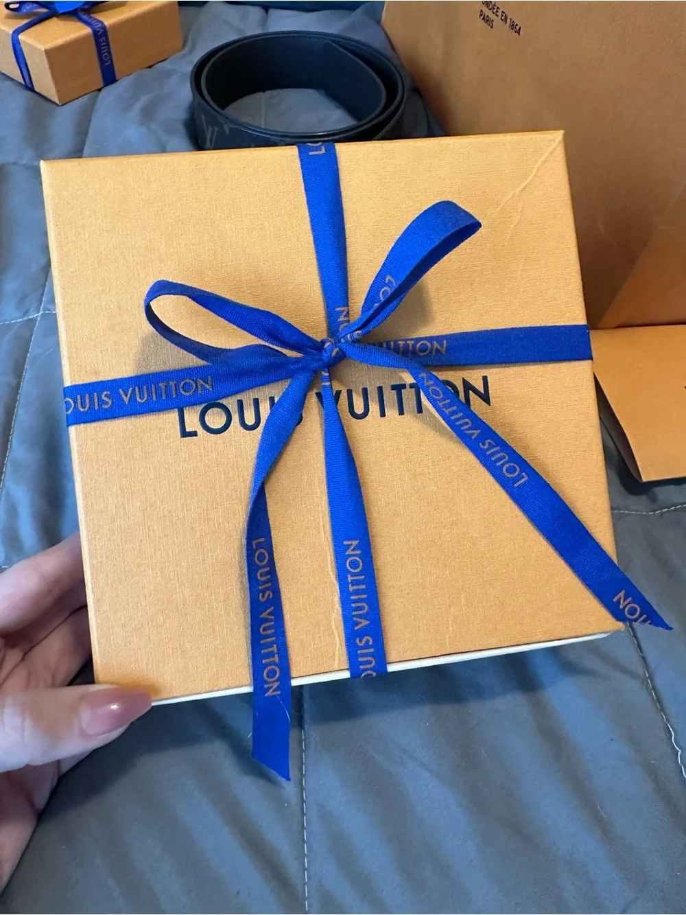 Louis Vuitton Brown Monogram Belt with Gold LV Buckle